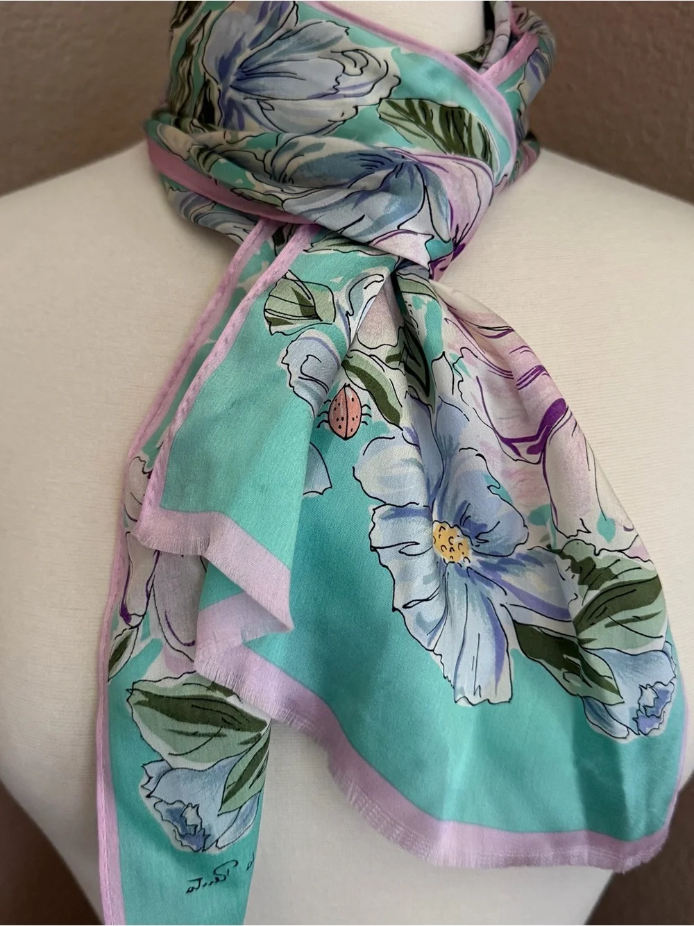 Oscar de la Renta 100% Silk Floral Scarf Made in Japan 11x52